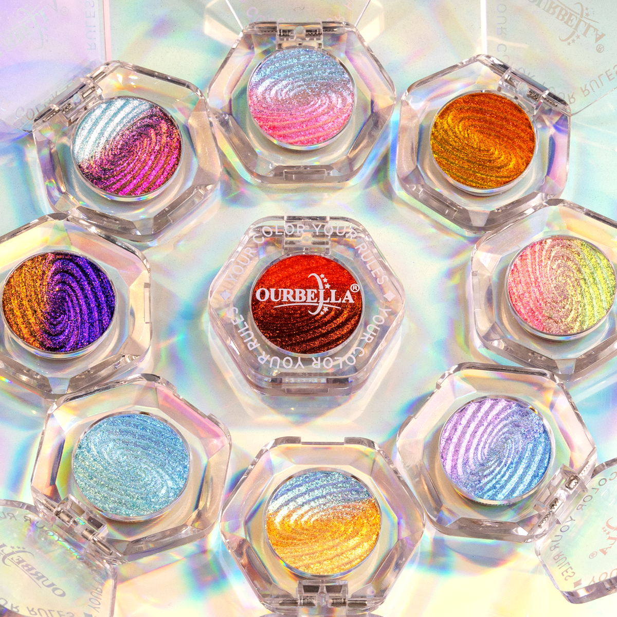 OURBELLA Nebula 9-Piece Eyeshadow Set with blue pink red gold green violet and copper shades