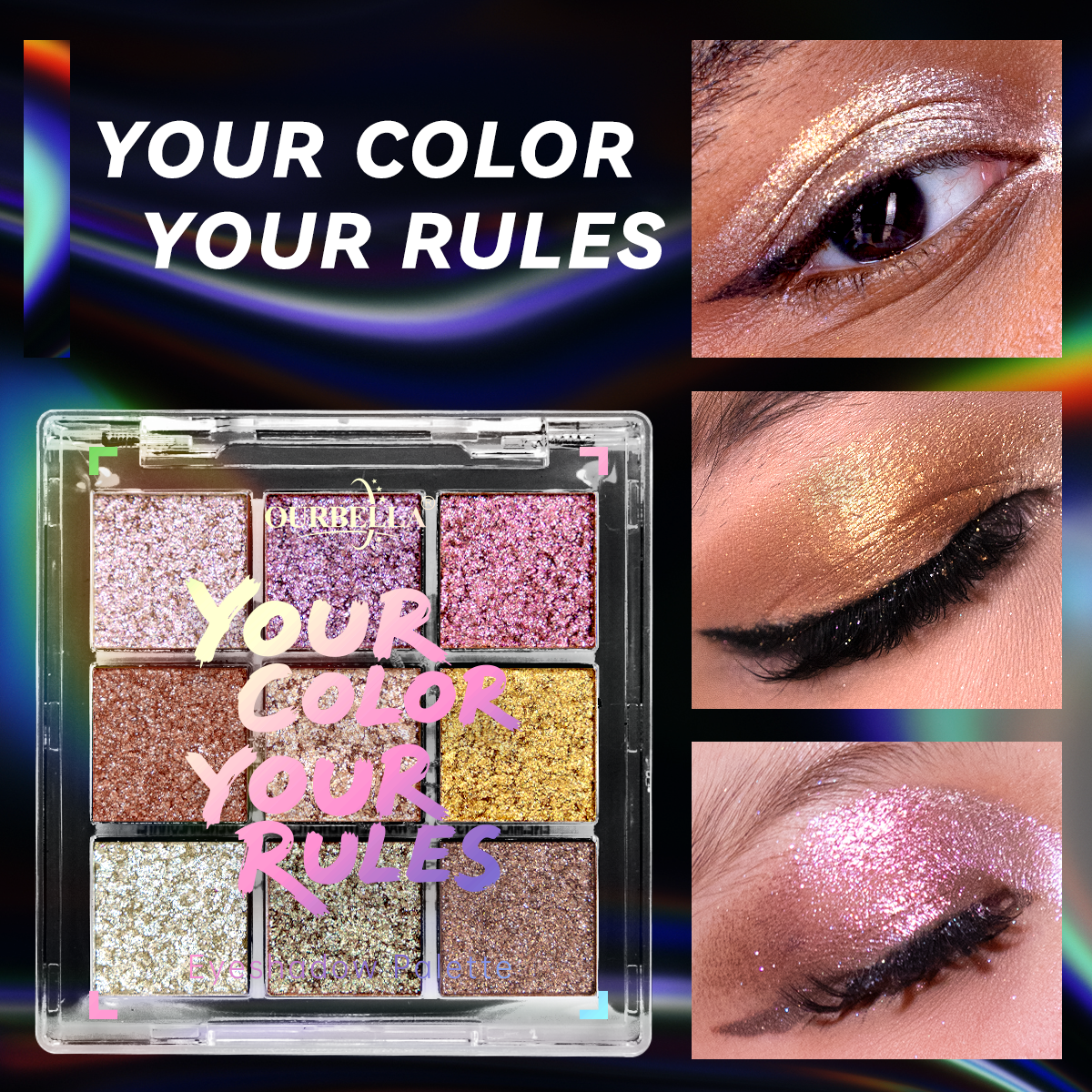 High-pigment holographic shimmer eyeshadow palette by OURBELLA named Stardust.