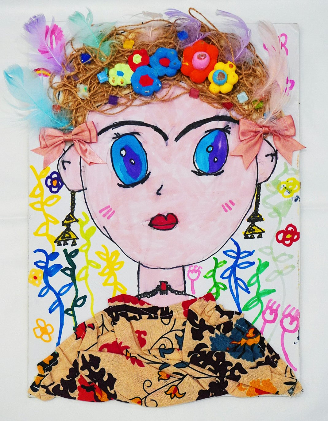 A colorful mixed-media portrait created by the founder's daughter