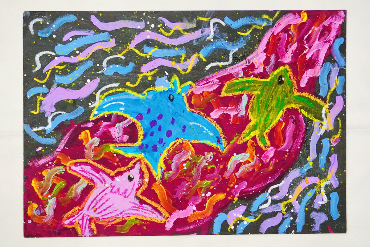 A colorful fantasy animal painting created by the founder's daughter