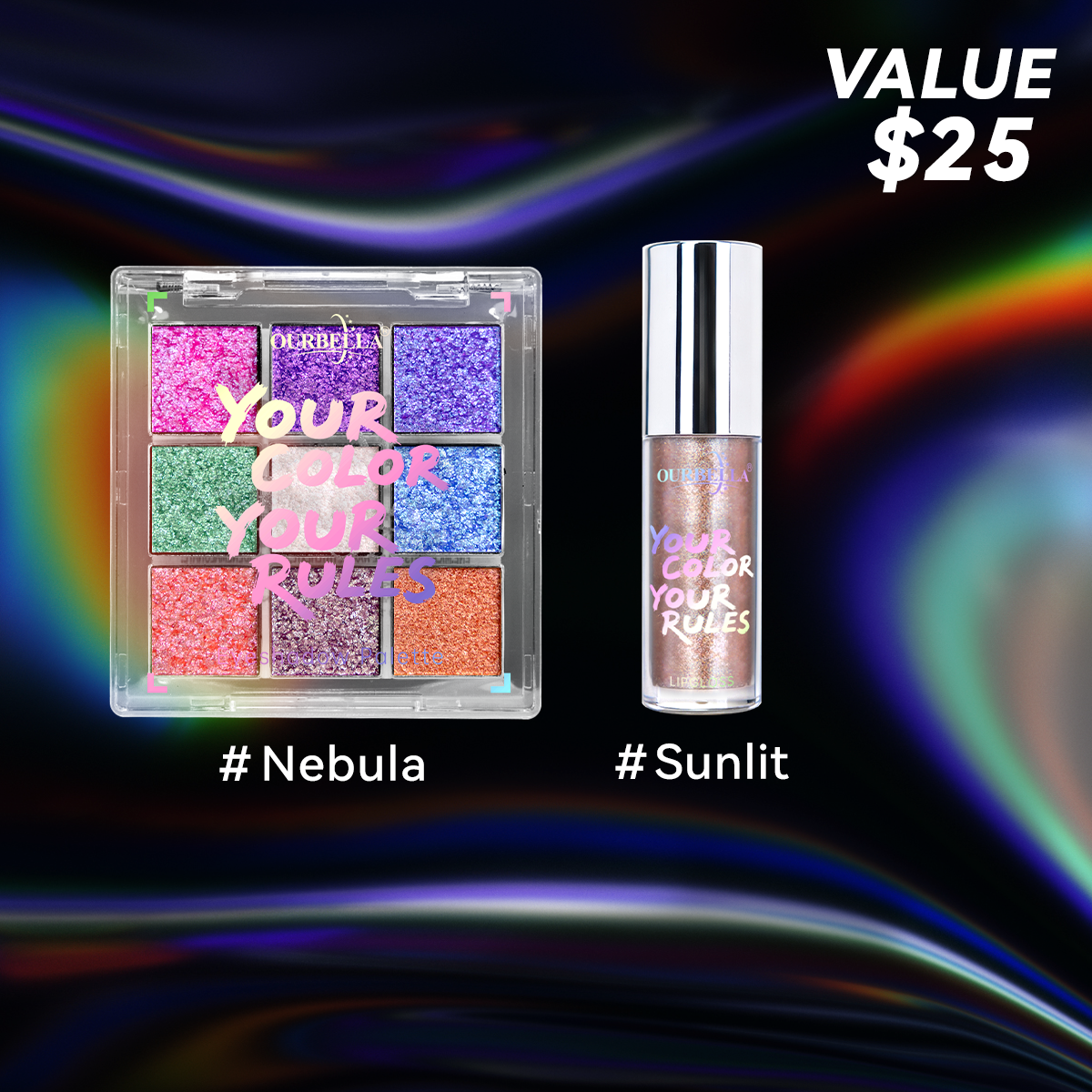 Makeup Set Duochrome Eyeshadow palette & Holographic Glitter Lipgloss product image 2