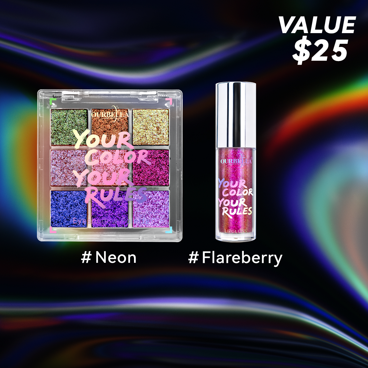 Makeup Set Duochrome Eyeshadow palette & Holographic Glitter Lipgloss product image 1