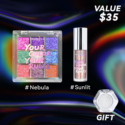 Makeup Set Duochrome Eyeshadow palette & Holographic Glitter Lipgloss