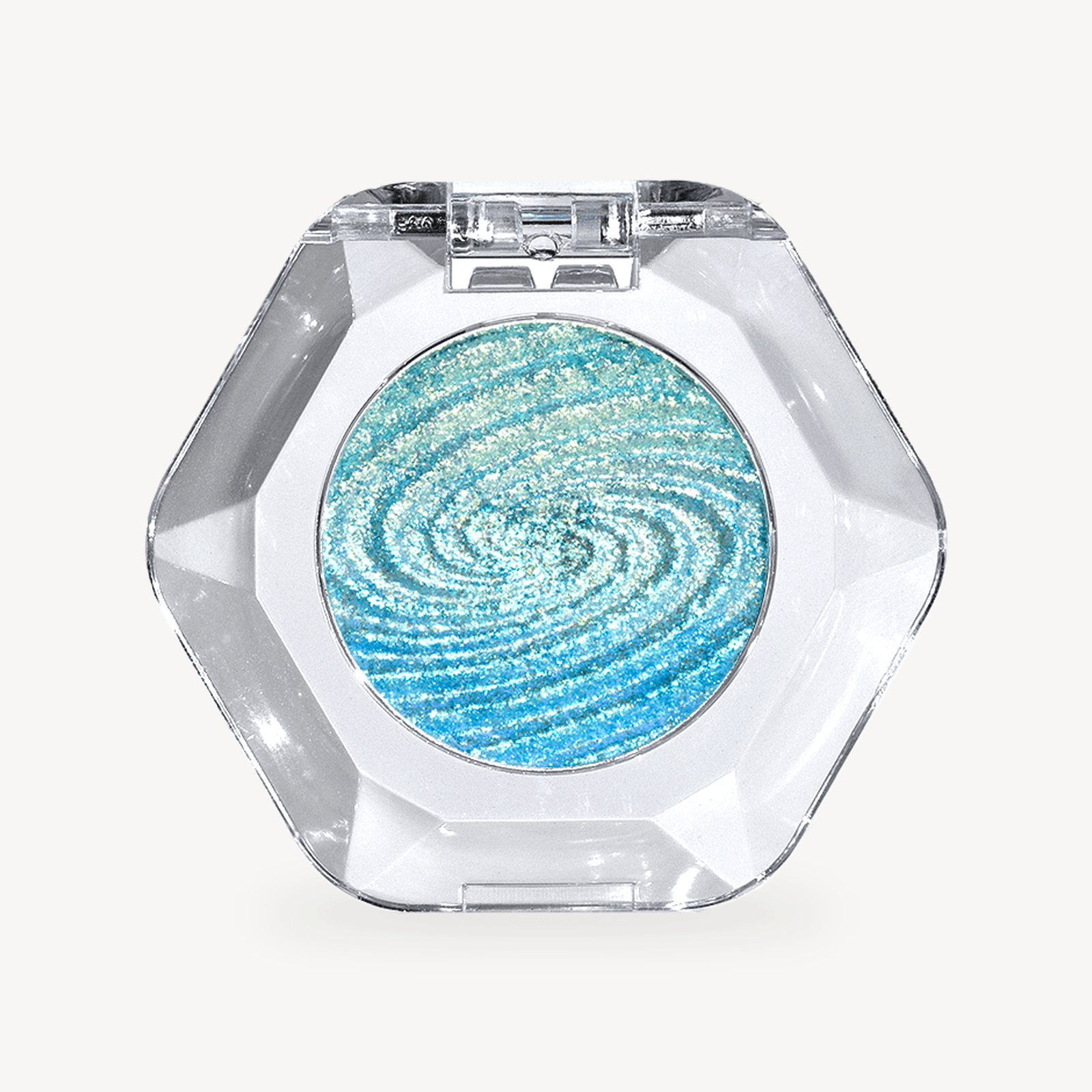 OURBELLA Aquarius Glow blue Multichrome Eyeshadow in a clear faceted compact