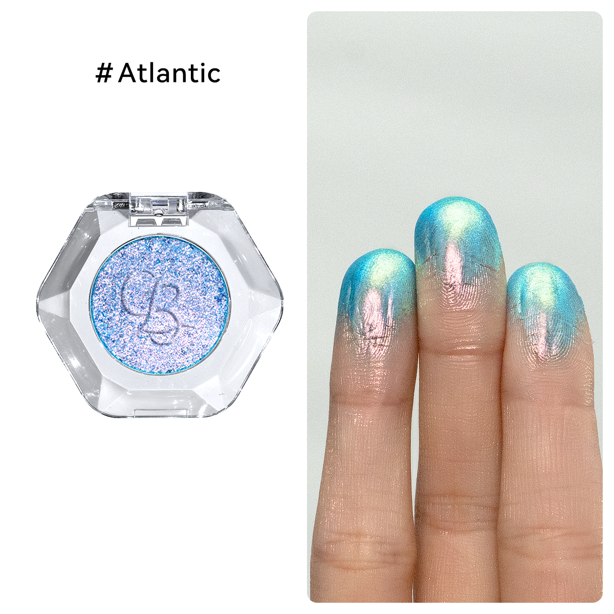 Brilliant ocean blue and silver chameleon glitter single eyeshadow pan by OURBELLA.