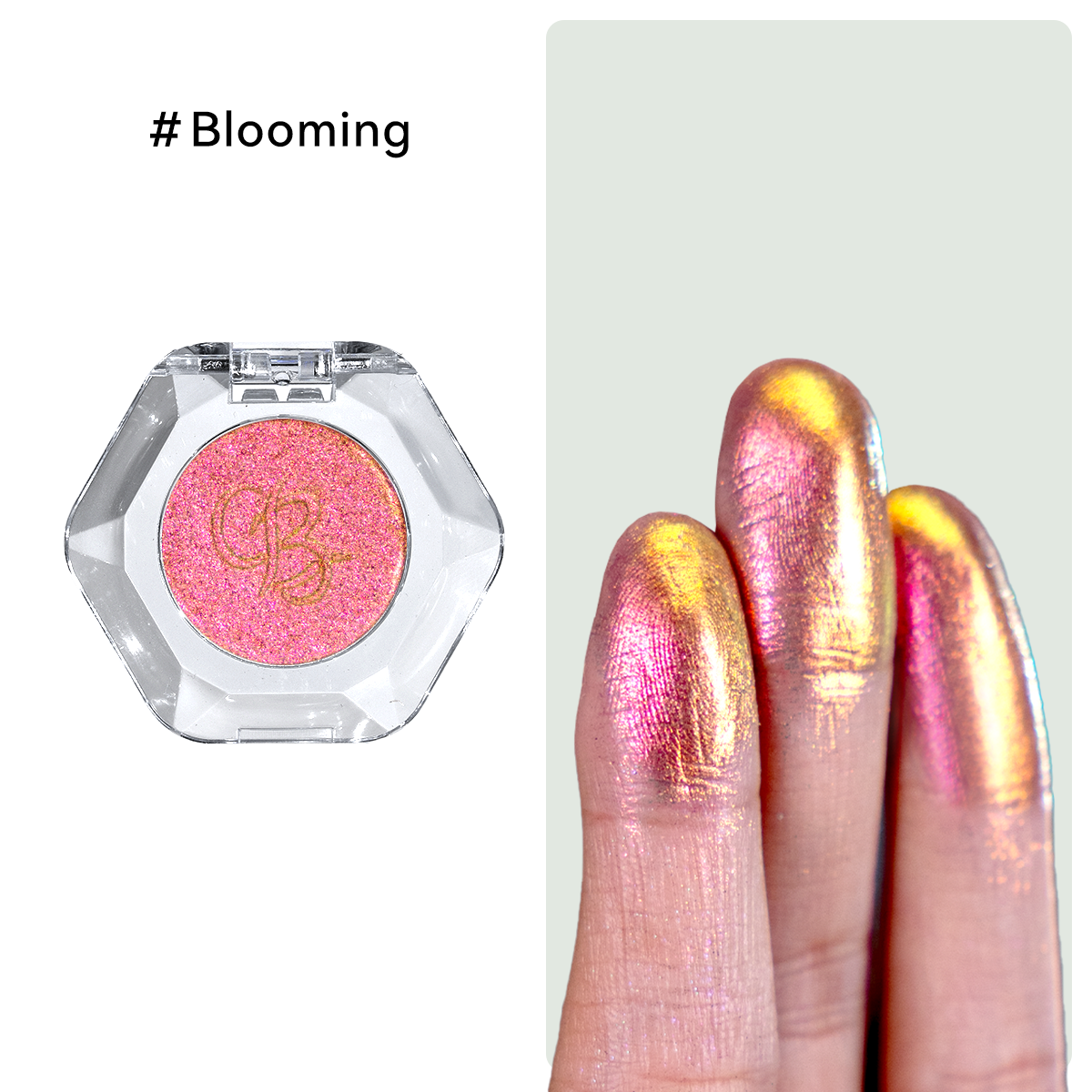  High-shine metallic rose and golden color-shifting duochrome eyeshadow by OURBELLA.  
