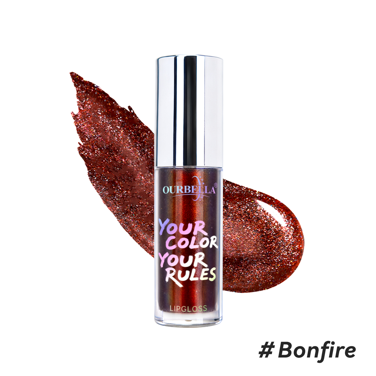 Warm chocolate copper metallic shimmer lip gloss by OURBELLA named Bonfire.