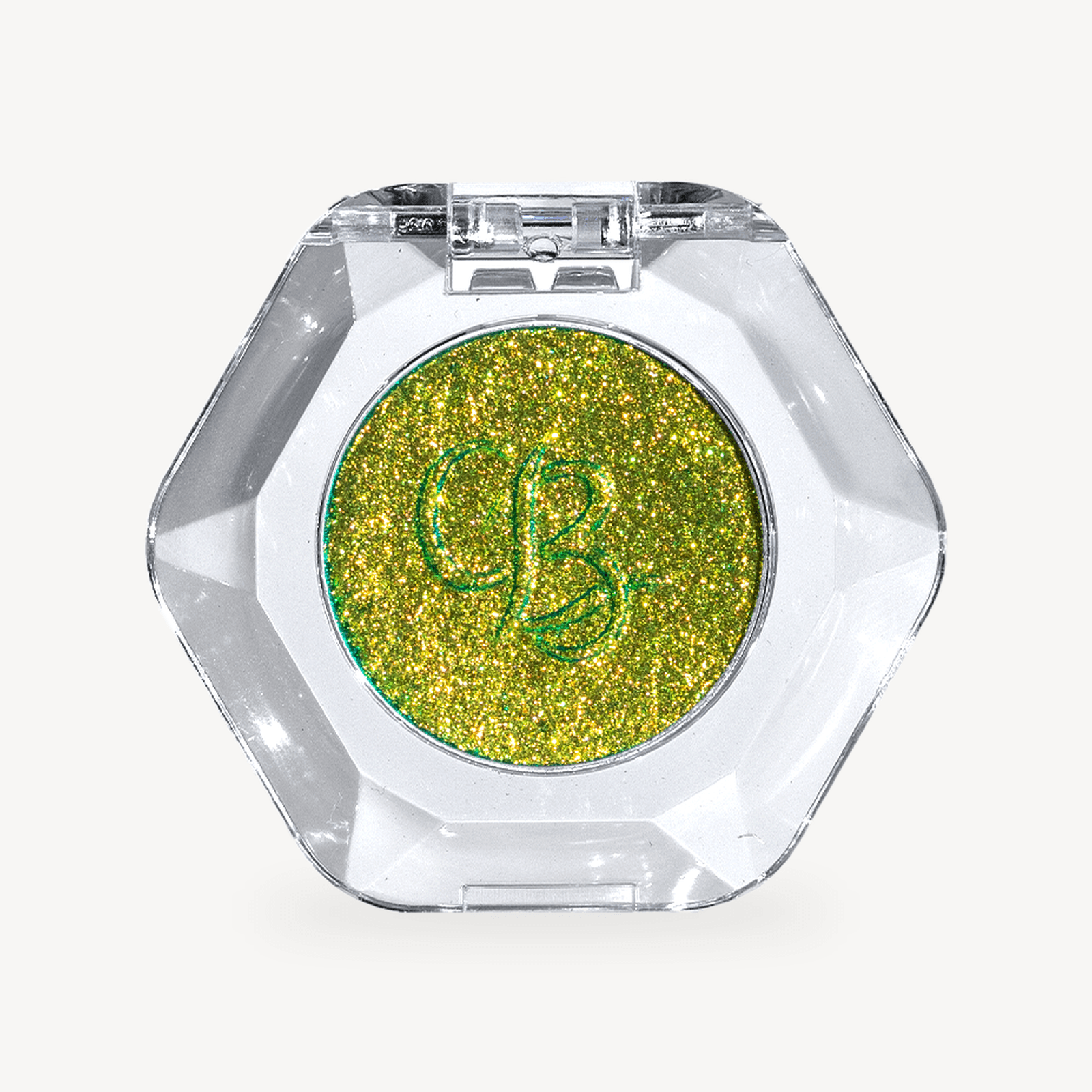 OURBELLA Dragon Blood green Multichrome Single Eyeshadow with emerald and yellow-gold finger swatches