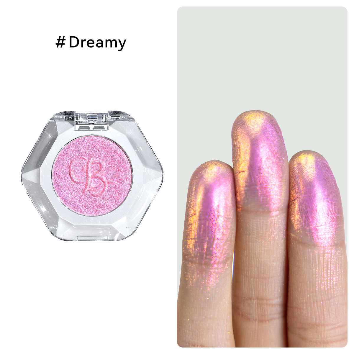 Vibrant pinkish gold color-shifting duochrome single eyeshadow by OURBELLA.