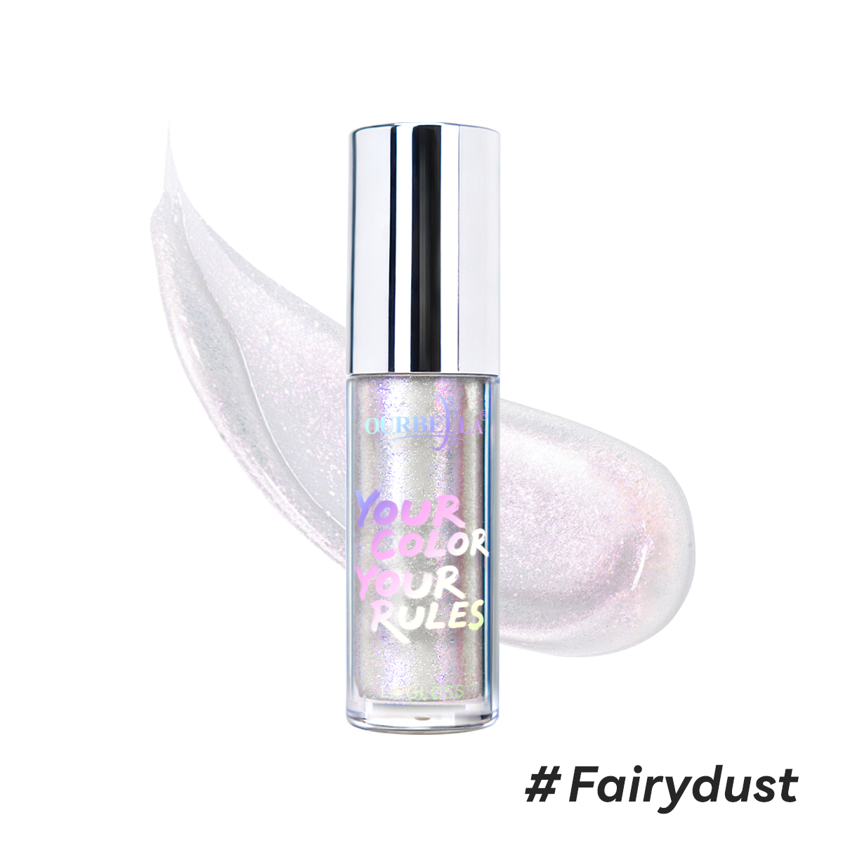 Ethereal pastel shifting white glitter lip gloss by OURBELLA named Fairydust.  