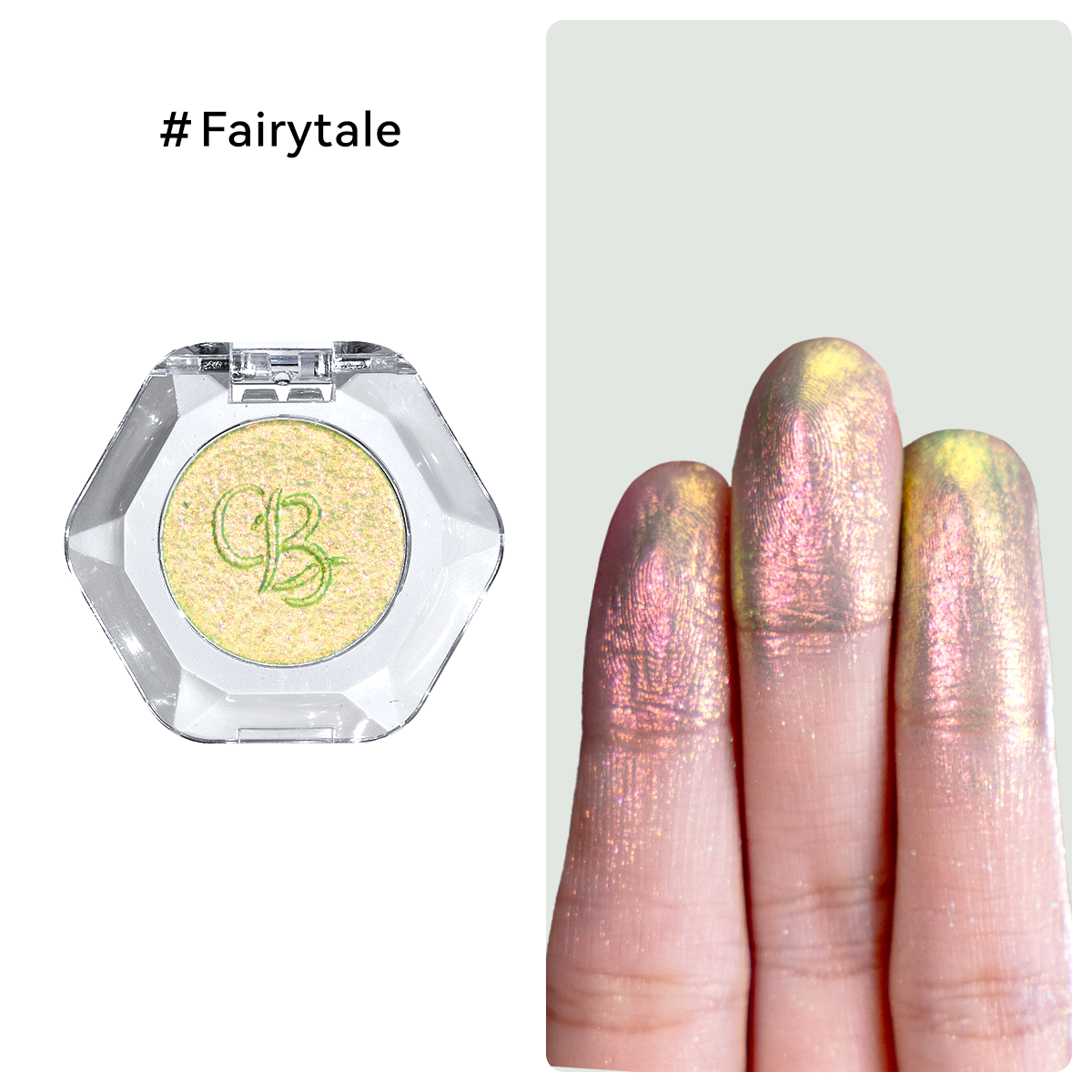 Soft yellow gold with light green shifting duochrome eyeshadow swatch by OURBELLA.