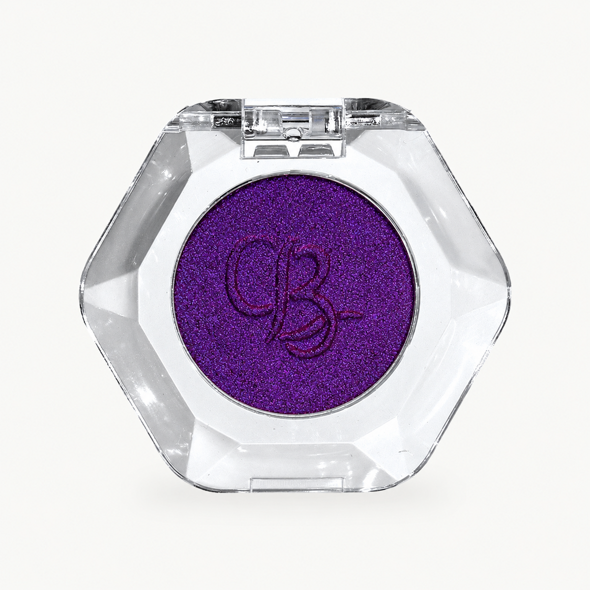 OURBELLA Hex deep purple multichrome single eyeshadow in a clear faceted compact