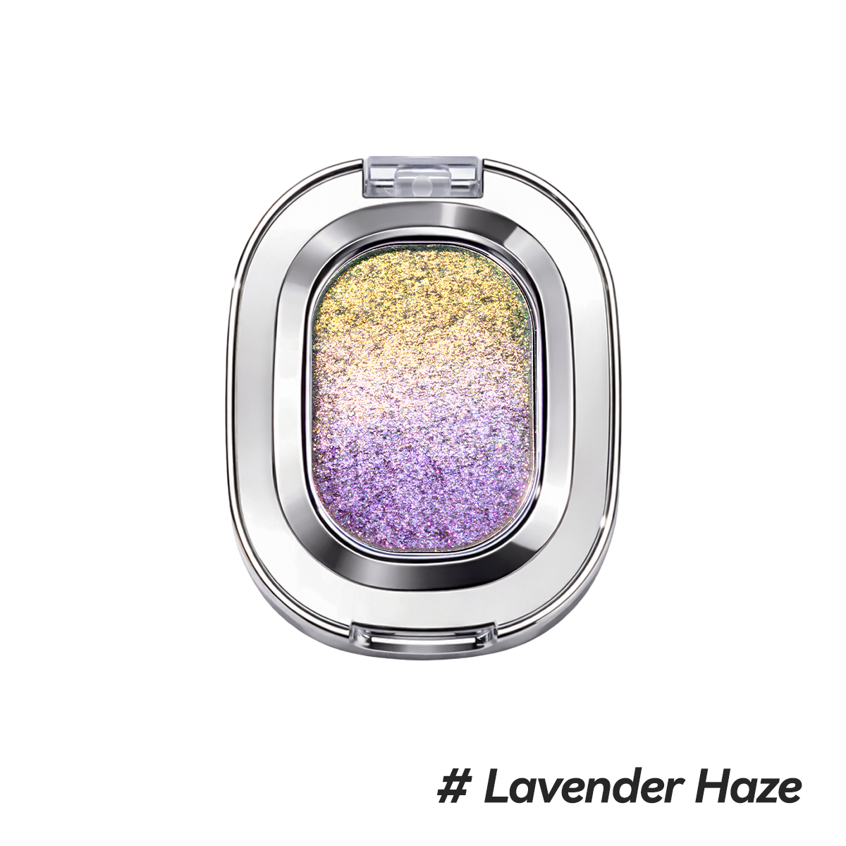 Whimsical pastel shifting lilac and gold multi-dimensional gradient single eyeshadow.
