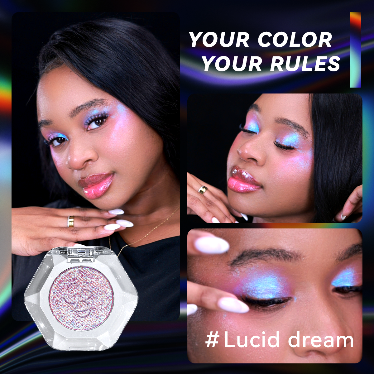 Makeup Set Single Multi-chrome Eyeshadow & Holographic Glitter Lipgloss