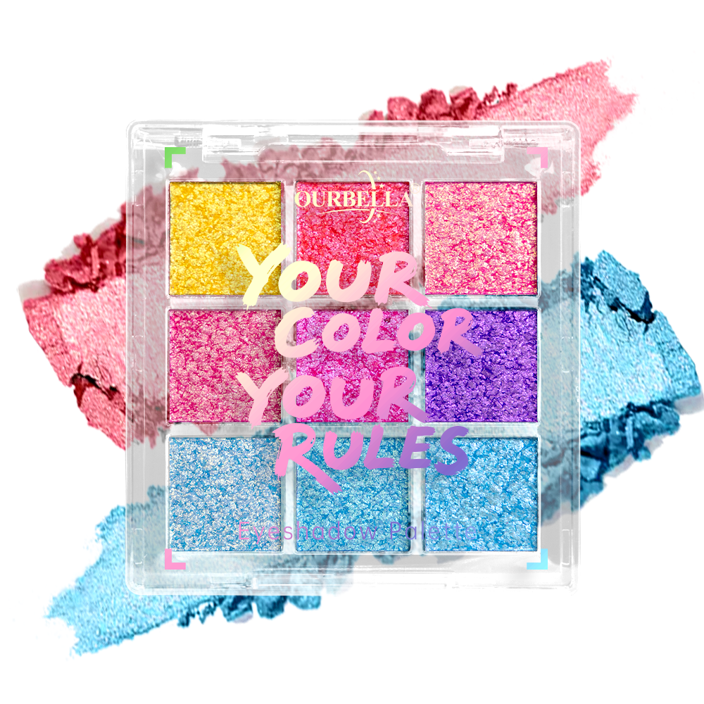 Iridescent oceanic shimmer and ice blue glitter makeup palette by OURBELLA.