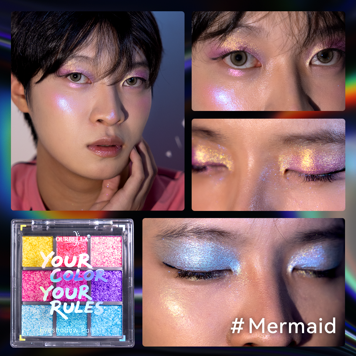 Makeup Set Duochrome Eyeshadow palette & Holographic Glitter Lipgloss