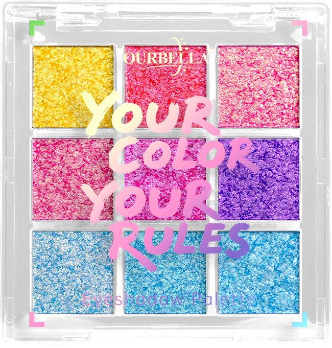 OURBELLA Mermaid 9-Pan Eyeshadow Palette with yellow pink purple and blue shades