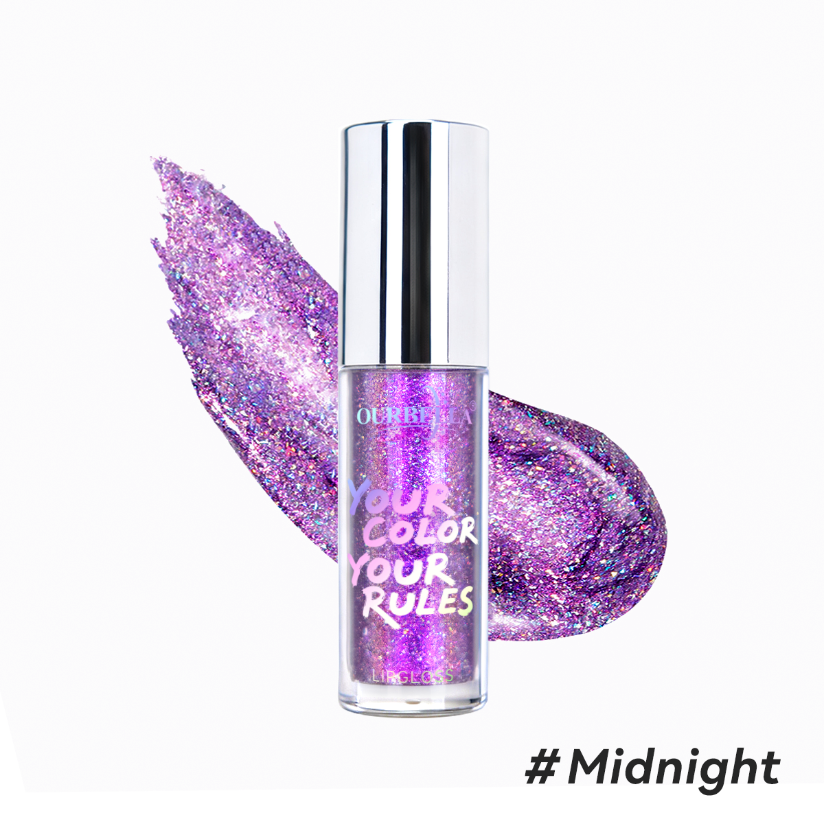 Mystical purple metallic shimmer lip gloss by OURBELLA named Midnight. 