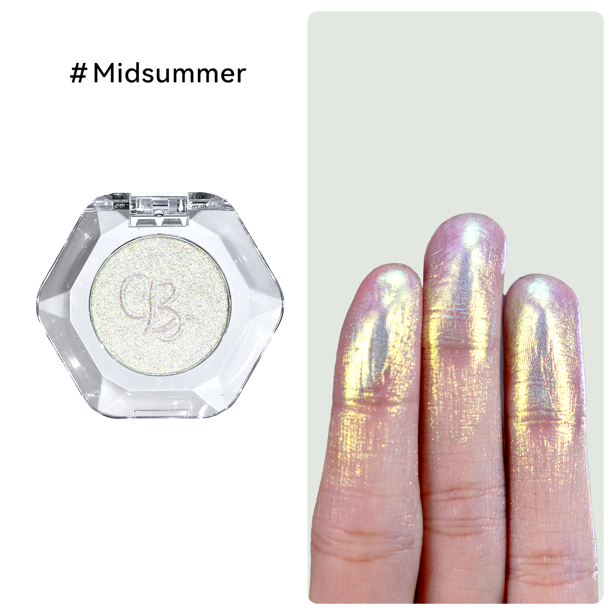 Delicate opal green color-shifting duochrome eyeshadow swatch of OURBELLA #Midsummer.