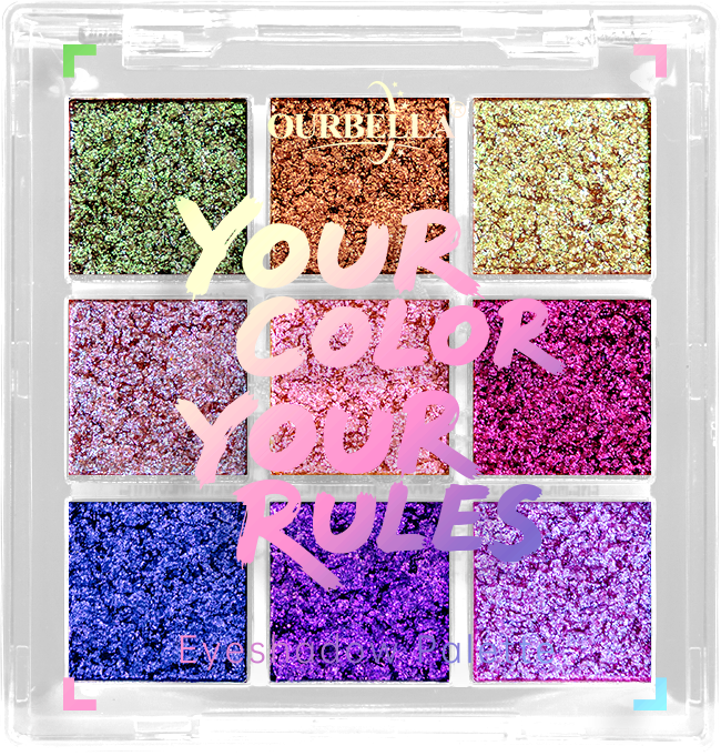 OURBELLA Neon 9-Pan Eyeshadow Palette with green gold pink purple and blue shades