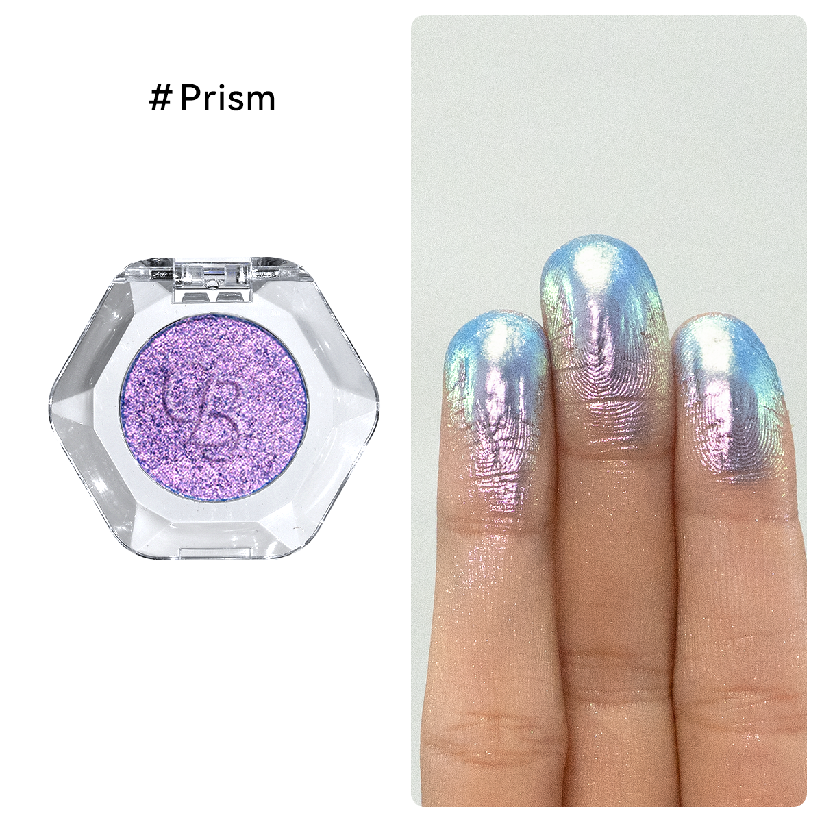  Prismatic purple and blue multi-chrome glitter eyeshadow pan by OURBELLA.  