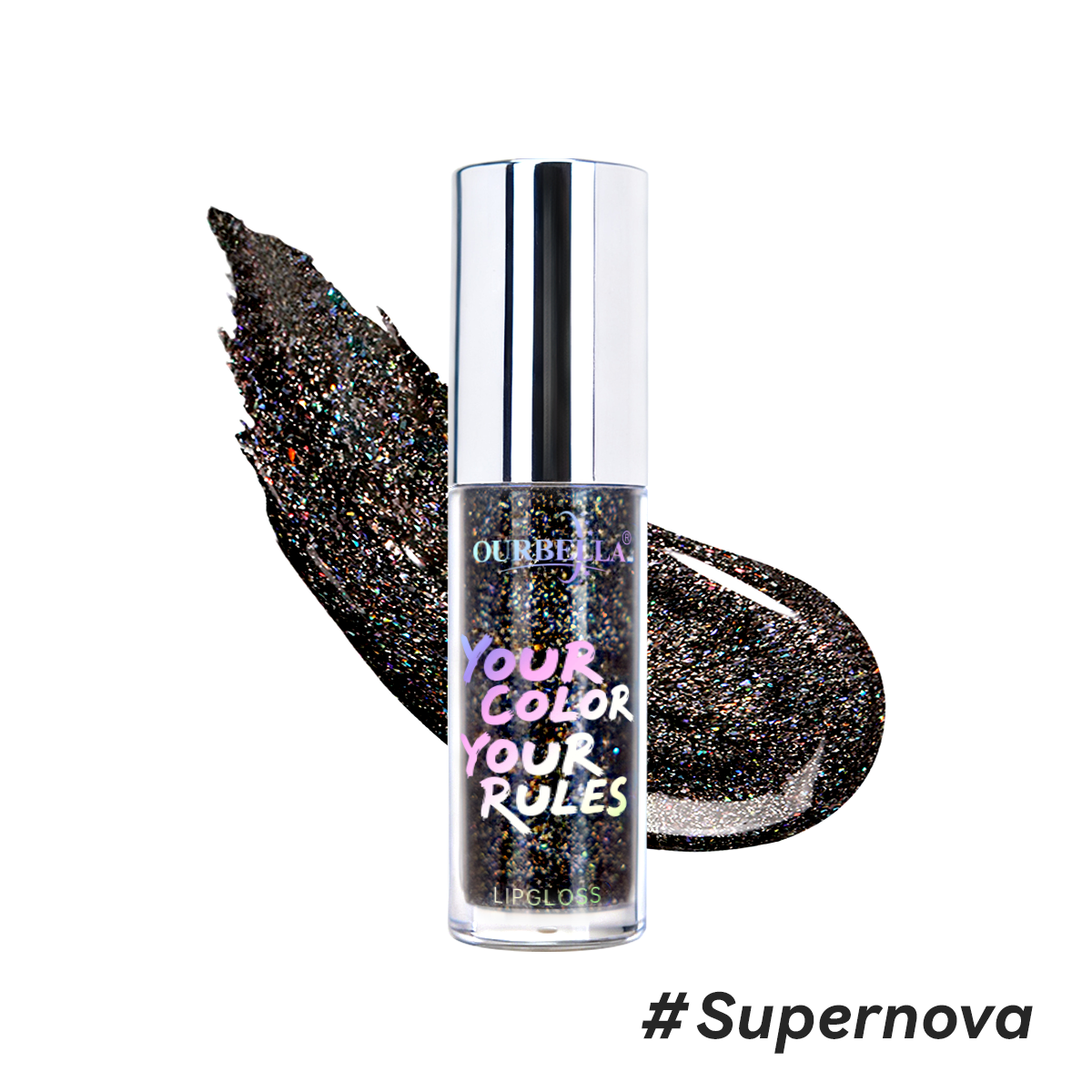 High-pigment metallic dark shimmer lip gloss by OURBELLA named Supernova.