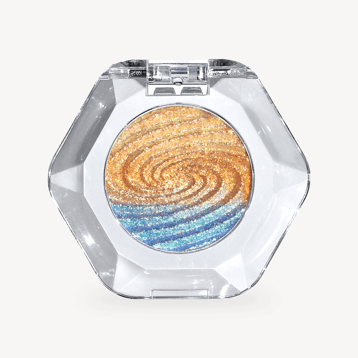 OURBELLA Thermal Flare gold Multichrome Eyeshadow in a clear faceted compact