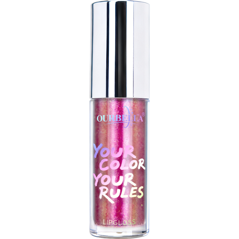 OURBELLA Unicorn shimmer lip gloss with pink, rose, lilac, and silvery shimmer
