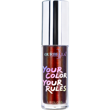 OURBELLA Bonfire shimmer lip gloss with deep brown, burgundy red, and copper shimmer