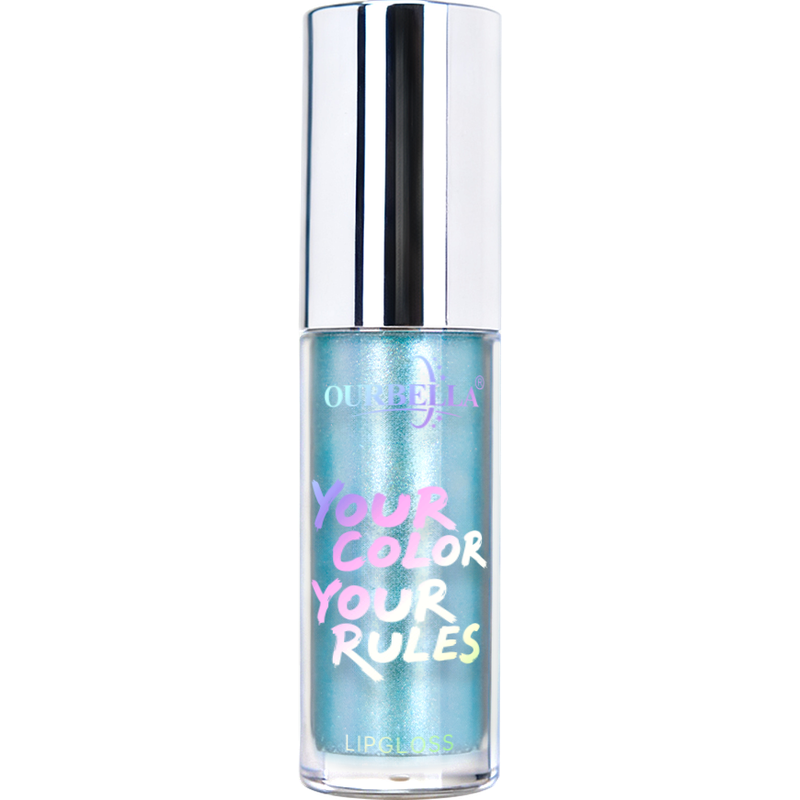 OURBELLA Ice Lava shimmer lip gloss with aqua blue, icy cyan, and silver shimmer