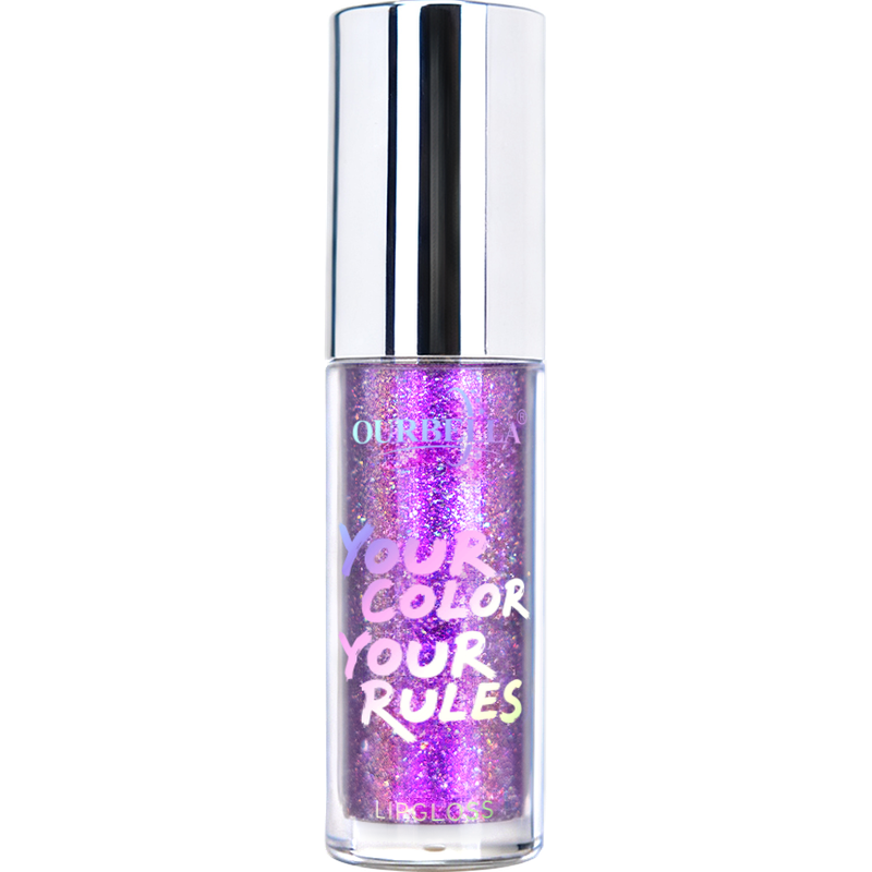 OURBELLA Midnight shimmer lip gloss with violet, purple, icy blue, and multicolor shimmer