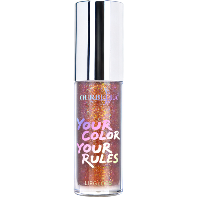 OURBELLA Radiation shimmer lip gloss with copper, bronze, burnt orange, and violet-toned shimmer