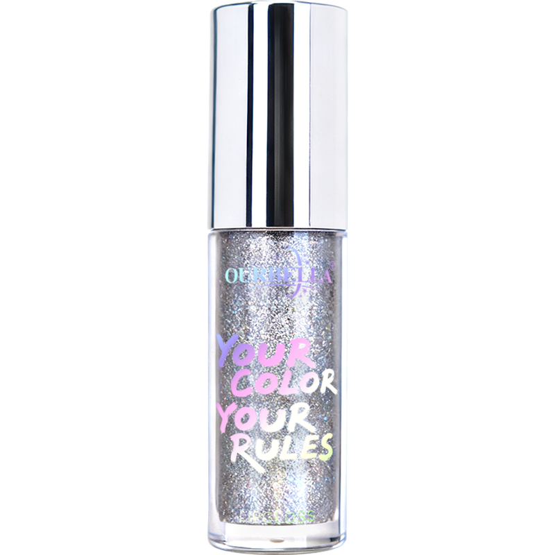 OURBELLA Milkyway shimmer lip gloss with bright silver and multicolor reflective shimmer
