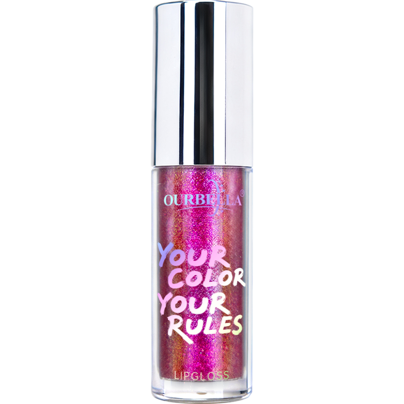 OURBELLA Flareberry shimmer lip gloss with deep berry, magenta, and silvery pink shimmer
