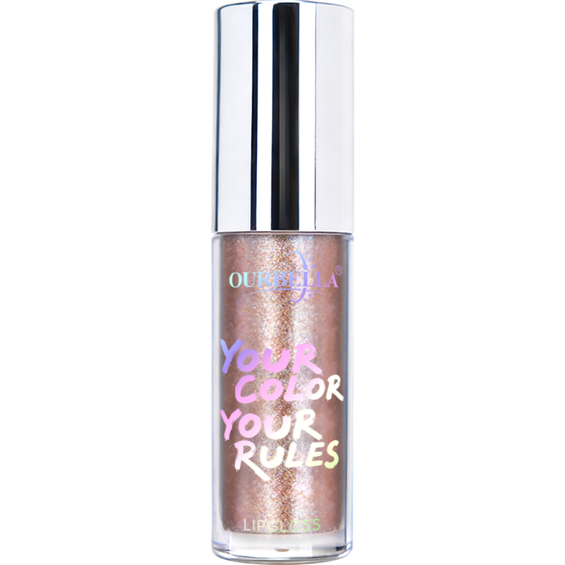 OURBELLA Sunlit shimmer lip gloss with champagne, soft rose gold, and silvery shimmer